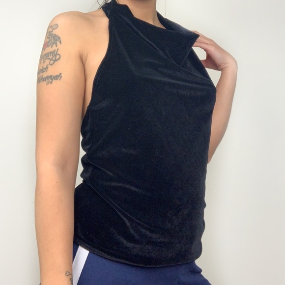 Maggy London Tops - Maggy London Black Velvet Halter Top